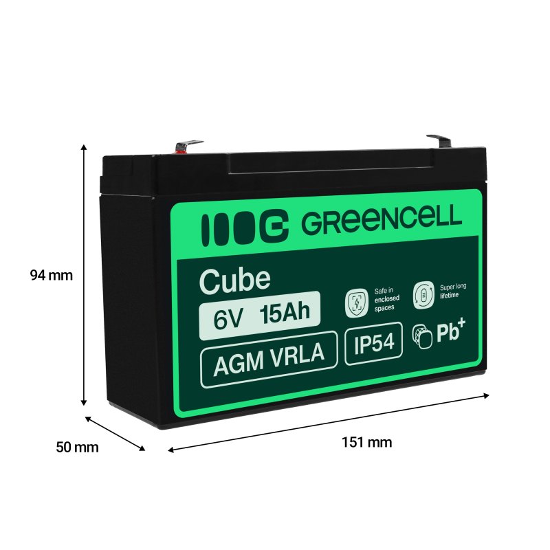 *Green Cell Bezúdržbová baterie AGM VRLA Green Cell 6V 15Ah pro poplašné systémy a hračky