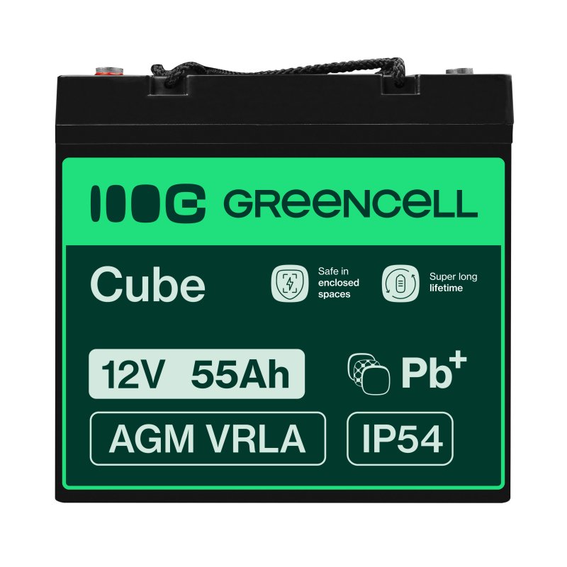 Green Cell AGM Baterie 12V 55Ah pro sekačku, člun nebo invalidní vozíky