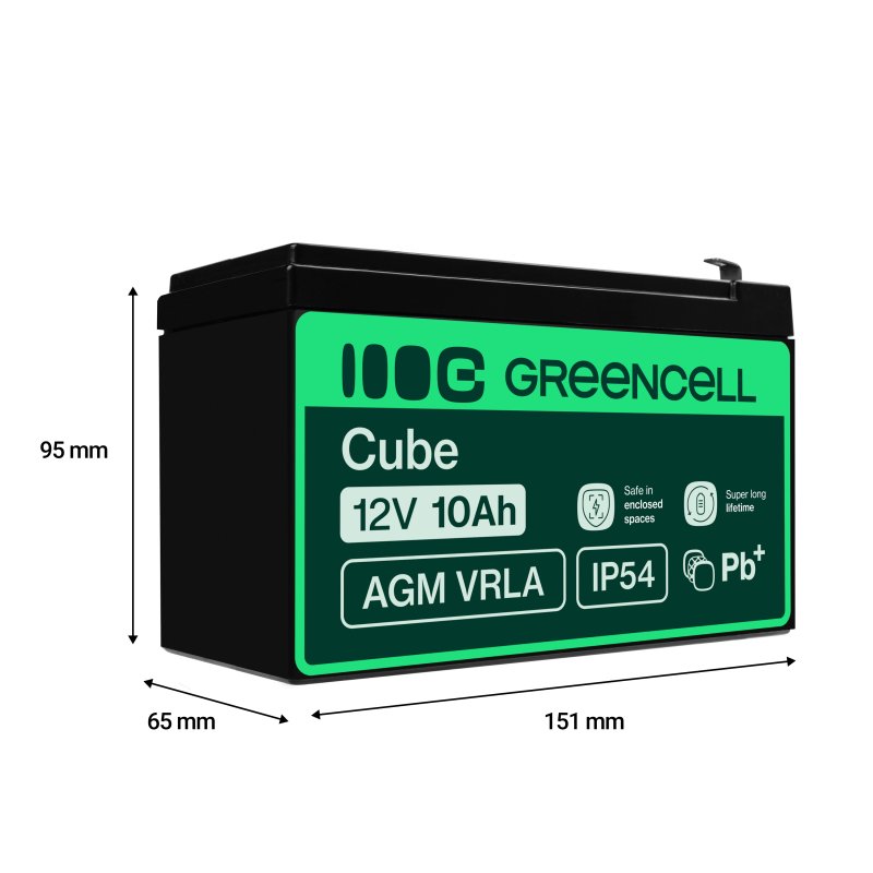 *Green Cell AGM baterie AGM 12V 10Ah akumulátorová baterie bezúdržbová pro záložní zdroje UPS