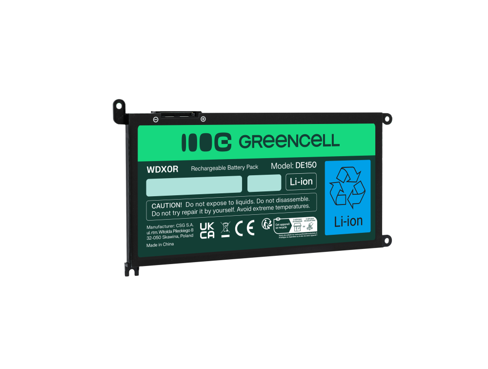 *Green Cell DE150 Baterie Dell WDX0R WDXOR, Dell Inspiron 13 5368 5378 5379 14 5482 15 5565 5567 5568 5570 5578 5579 7560 7570 17 5770 3400mAh 39Wh Li-Pol