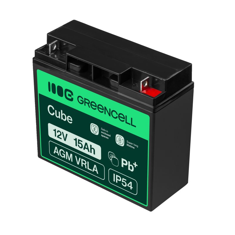 Green Cell AGM Baterie 12V 15Ah pro sekačku, člun, alarm nebo invalidní vozíky