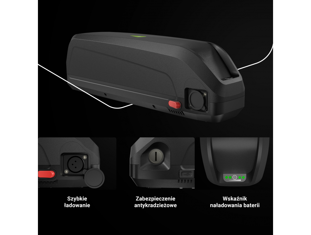 Green Cell EBIKEGCF02 Baterie pro Elektrokola Down Tube s Nabíječkou 48V 13Ah 624Wh Li-Ion