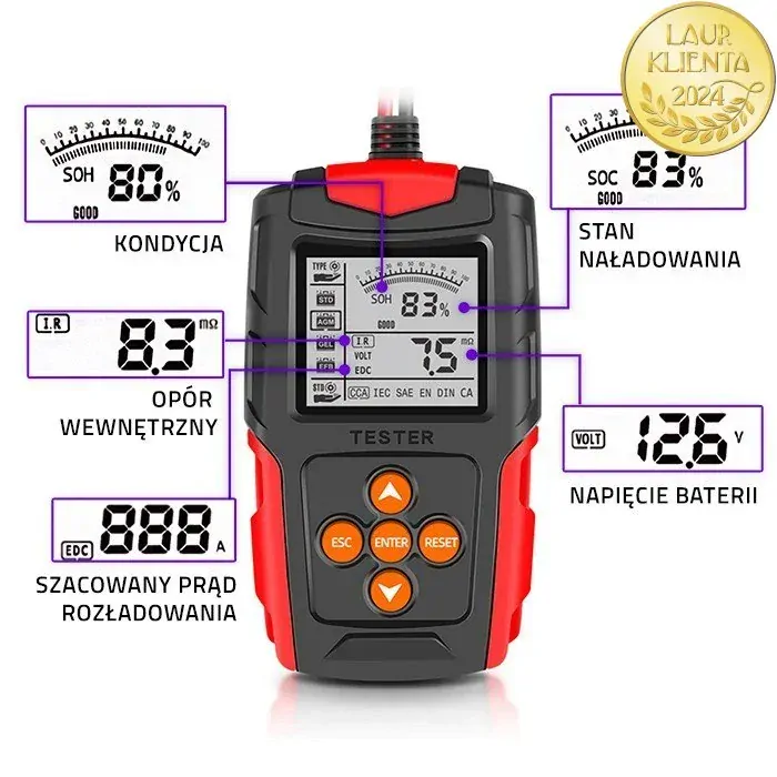 *Qoltec 52484 Digitální tester baterií s LCD displejem | 12V | 24V | 3Ah-200Ah