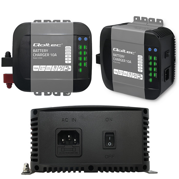 *Qoltec 51958 Intelligent Monolith nabíječka pro LiFePO4 AGM GEL SLA baterie | 10A | 12V