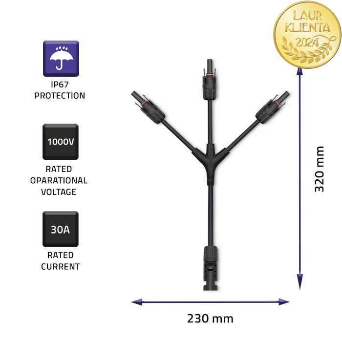 *Qoltec 52601 Instalační konektor MC4 Typ Y | 1000V | 30A  pro připojení fotovoltaických panelů 