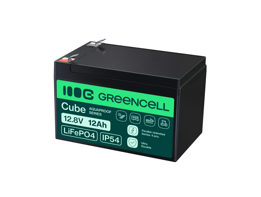 *Baterie Green Cell CUBE LiFePO4 LFPGC12V12AH LiFePO4 Baterie 12V, 12,8V 12Ah, 153,6Wh IP54