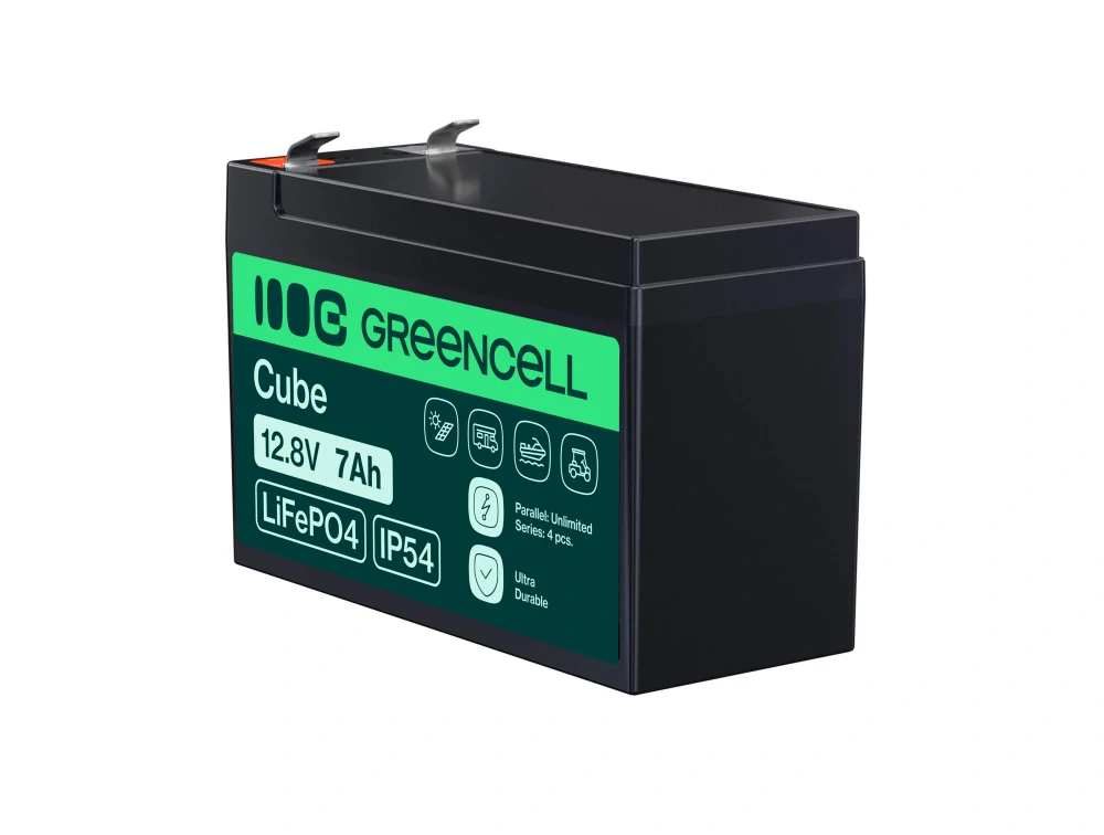 *Baterie Green Cell CUBE LiFePO4 LFPGC12V7AH Baterie LiFePO4 12V, 12,8V 7Ah, 89,6Wh IP54 Lithium-železo-fosfátový Akumulátor pro UPS, Poplašné systémy, Monitorování