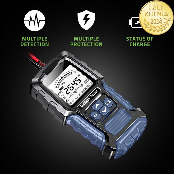 *Qoltec 52487 Digitální tester baterií s LCD displejem | 12V | 24V | 3Ah-250Ah