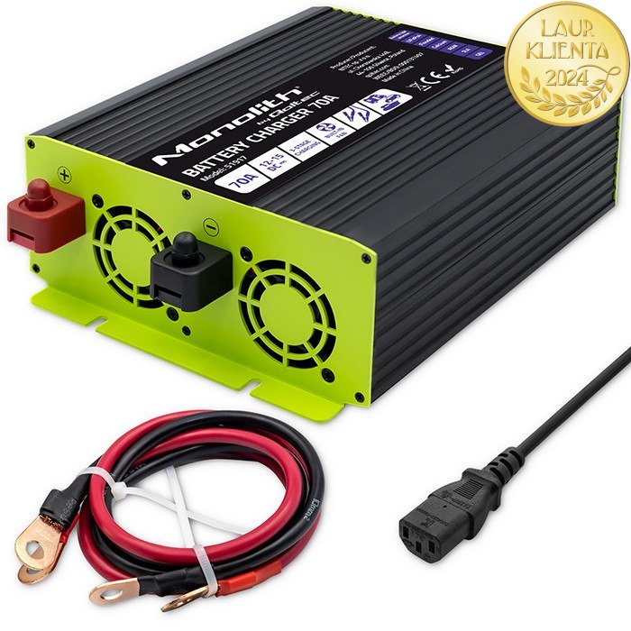 *Qoltec 51917 Inteligentní profesionální nabíječka Monolith pro LiFePO4 AGM GEL SLA baterie | 70A | 12V | Rychlé nabíjení