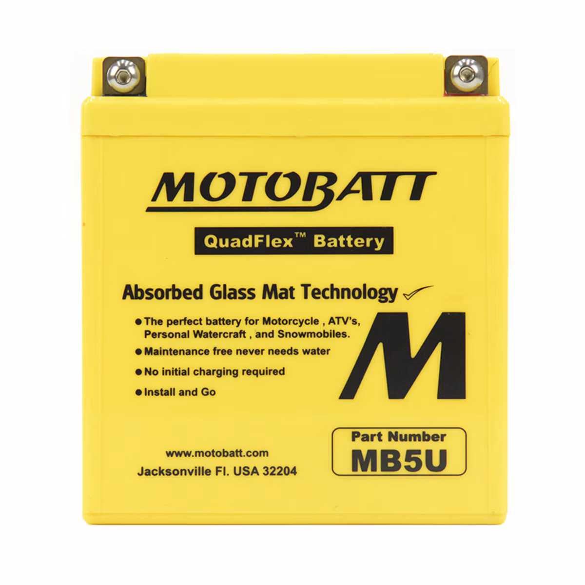 Motobatt MB5U 12V 7Ah AGM baterie | 90A CCA | Náhrada YB5L-B, 12N5-3B | Moto baterie vysoký výkon