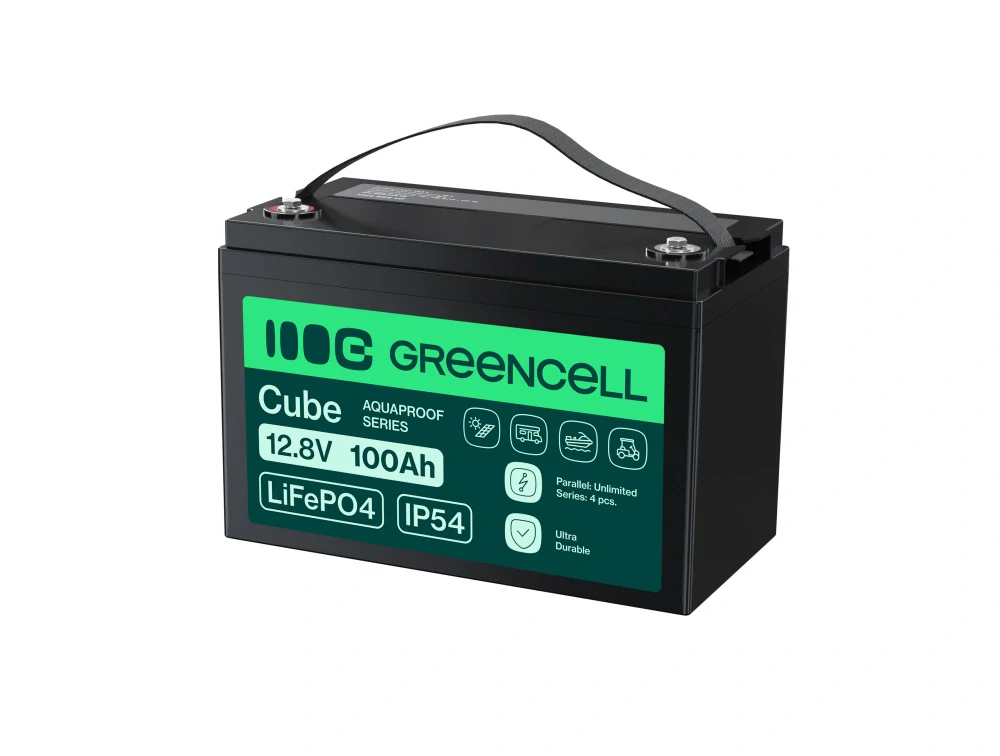 Baterie Green Cell CUBE LiFePO4 LFPGC12V100AH Baterie LiFePO4 12V, 12,8V 100Ah, 1280Wh IP54 Lithium-železo-fosfátový Akumulátor pro karavany, čisticí zařízení, kemping a jiné