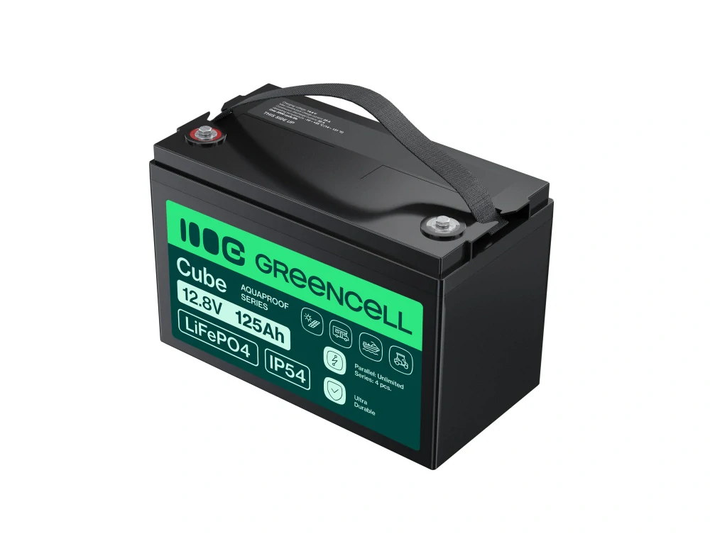 Baterie Green Cell CUBE LiFePO4 LFPGC12V125AH Baterie LiFePO4 12V, 12,8V 125Ah, 1600Wh IP54 Lithium-železo-fosfátový Akumulátor pro karavany, čisticí zařízení, camping  a jiné