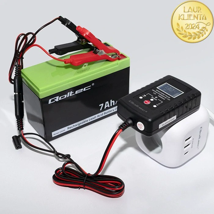 *Qoltec 52426 Automatická nabíječka baterií Qoltec AGM GEL STD 6V/12V 2A | Nabíječka s funkcí opravy a LED displejem