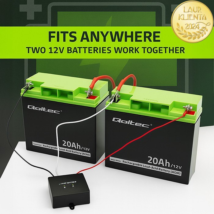 *Qoltec 51097 Balancer 24V Vyrovnávač napětí Qoltec 24V pro 2 x 12V | 5A | LiFePO4 AGM gelové baterie