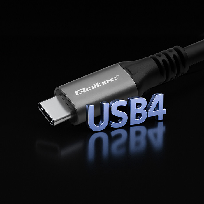 *Ultrarychlý kabel USB-C - USB-C Qoltec USB4 | USB-C PD 240W | Thunderbolt 3/4 | 4K | 40 Gb/s | 1 m | Černý