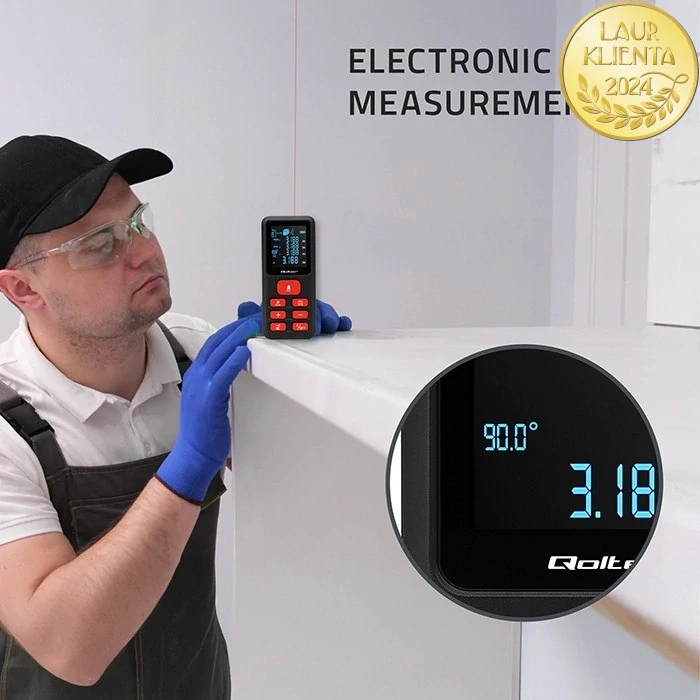 *Qoltec 50688 Precise digitální laserový dálkoměr s elektronickou nivelací | podsvícený LCD | 120 m