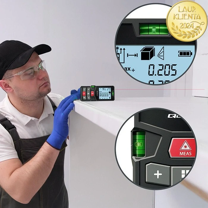 *Qoltec 50687 Precise Digital Laserový dálkoměr s nivelací | Podsvícený LCD | 120m