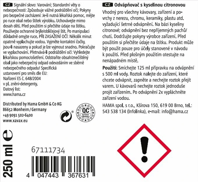 Xavax přípravek pro rychlé odvápnění 250 ml