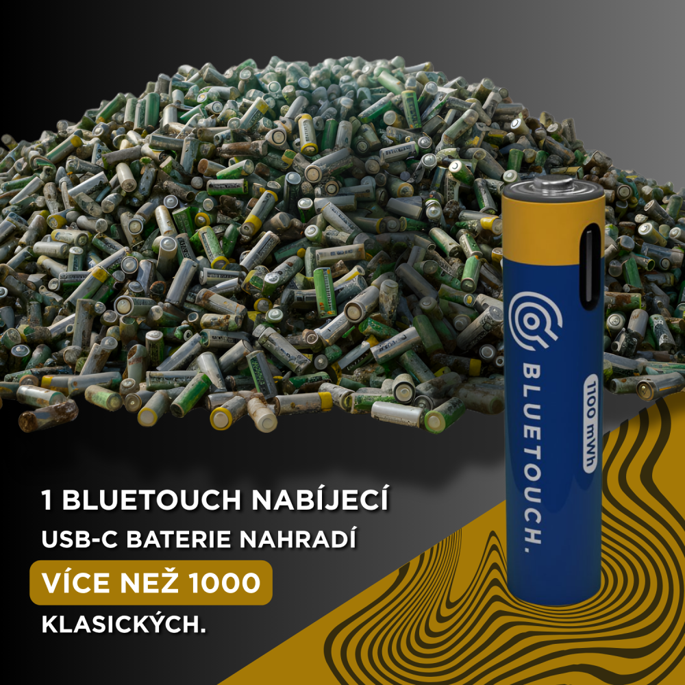 *BlueTouch USB-C nabíječka a úložný box pro Li-ion AA/AAA baterie + 8 nabíjecích baterií (4 × AA a 4 × AAA)