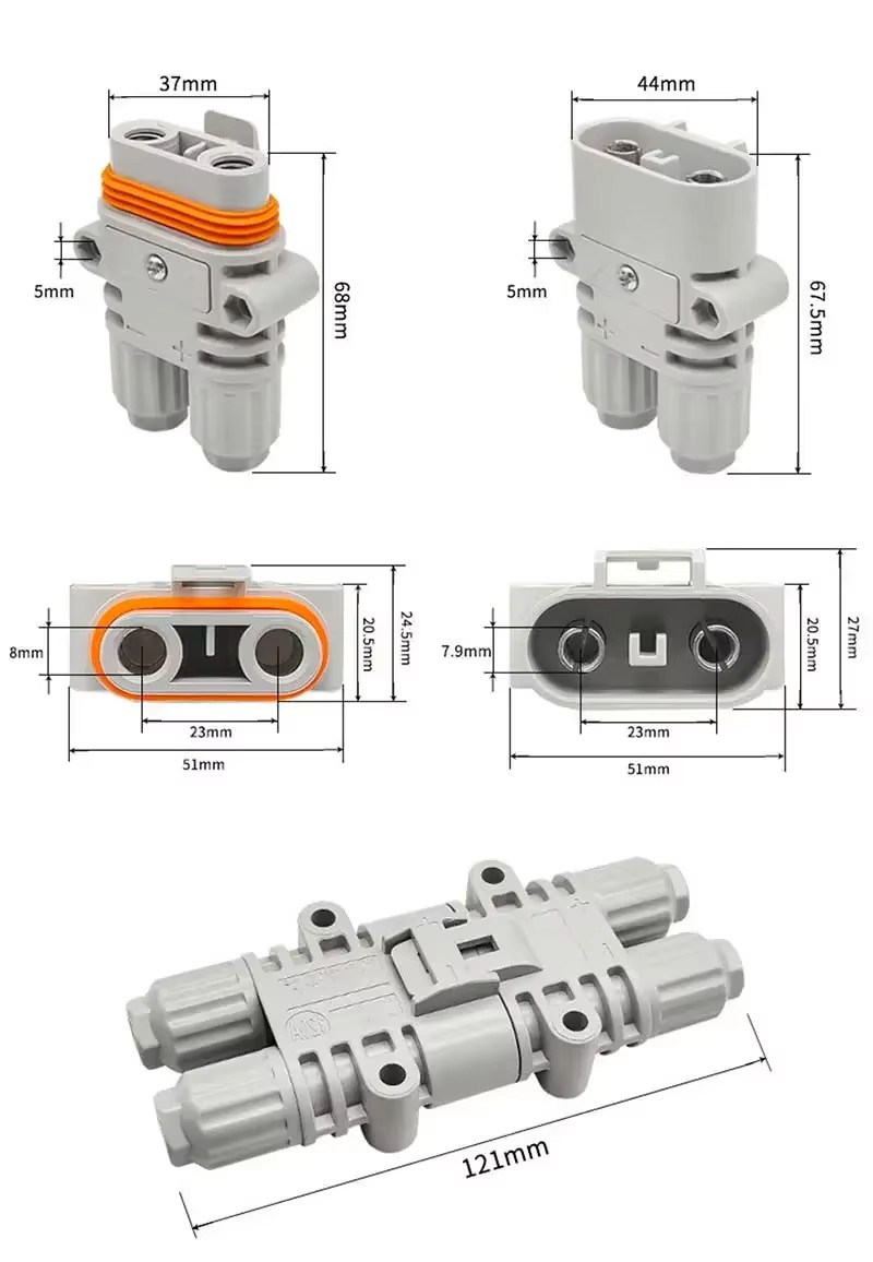 Vodotěsný vysokoproudový konektor 120A 1200V (Anderson typ) – sada samec/samice 10mm² pro baterie, vozíky a solární systémy