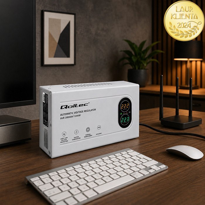 Qoltec 50449 AVR 2000VA (1200W) – Automatický stabilizátor napětí 230 V | Toroidní transformátor