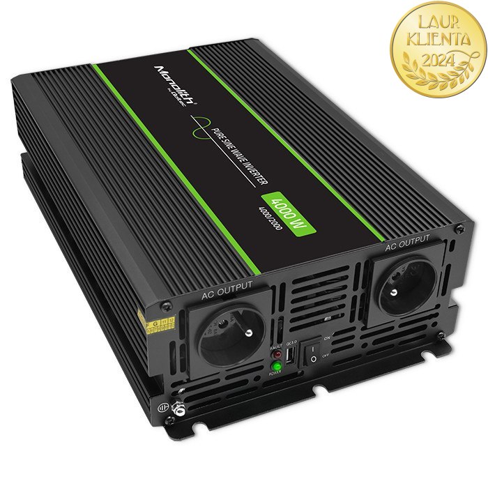 *Qoltec 51935 Měnič napětí 12V/230V 2000W (4000W) čistý sinus | Karavan, LiFePO4, solární systém.