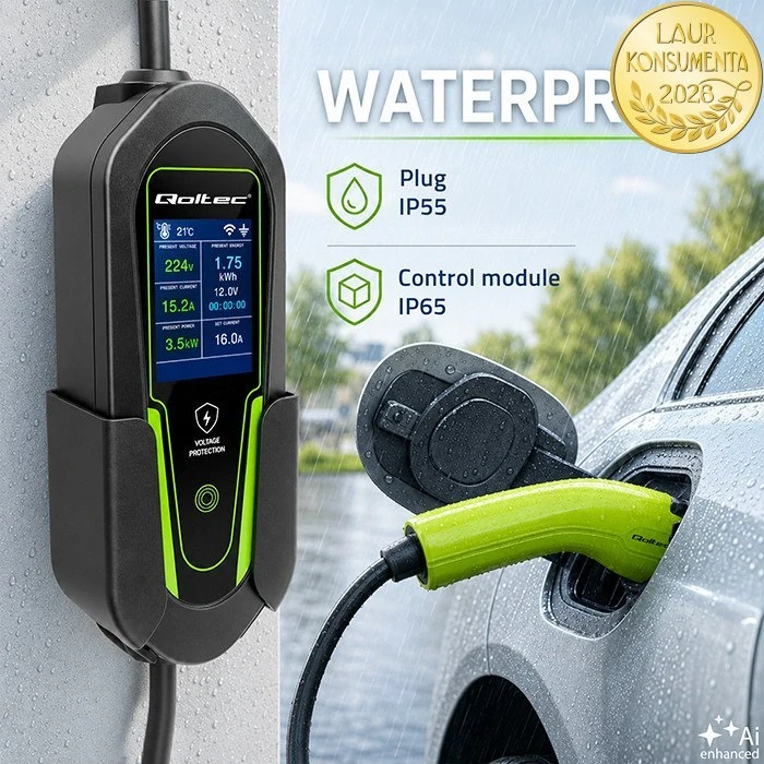 Qoltec 53180 Mobilní nabíječka EV 2v1 Typ 2 | 3,5 kW | 230 V Schuko 16 A | Wi-Fi Tuya Smart Life | 5 m