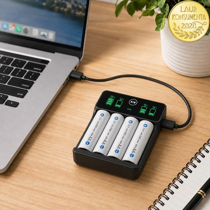 Qoltec 50968 Nabíječka akumulátorů AA/AAA (R6/R03) Ni-MH/Ni-Cd | LCD | USB-C