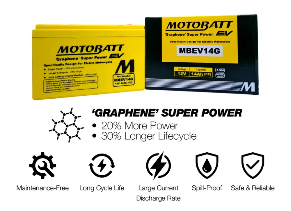*Motobatt MBEV14G (6-DZM-12) Graphene AGM trakční baterie 12V 14Ah C2 | E-skútry, elektrokola, elektrické vozíky | Oficiální CZ distribuce