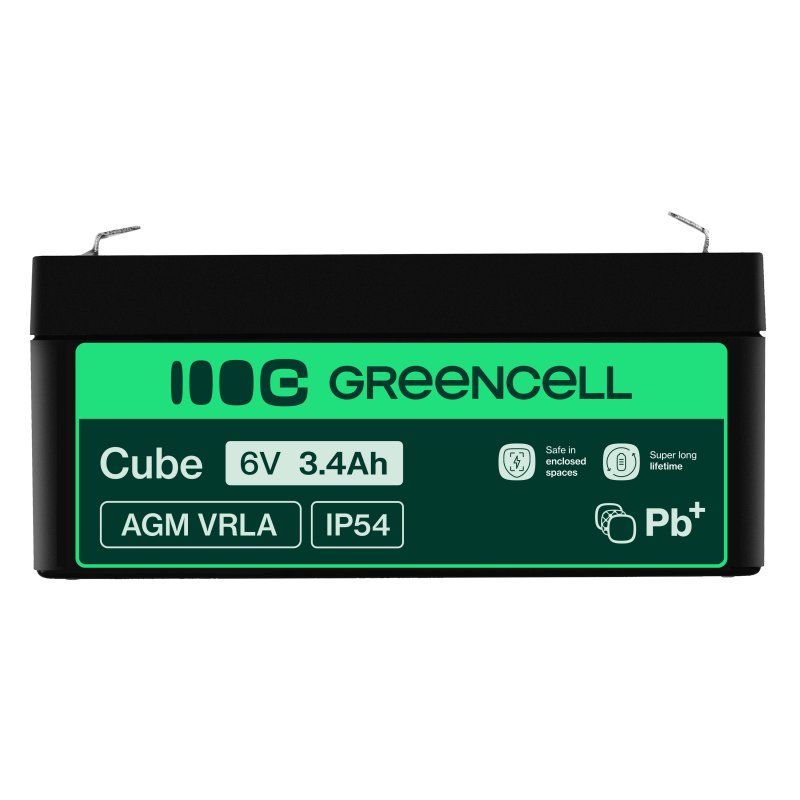 *Green Cell Bezúdržbová baterie AGM VRLA Green Cell 6V 3,4Ah pro poplašné systémy a hračky