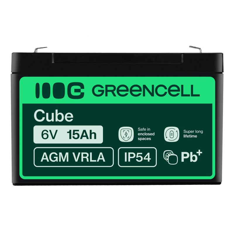 *Green Cell Bezúdržbová baterie AGM VRLA Green Cell 6V 15Ah pro poplašné systémy a hračky