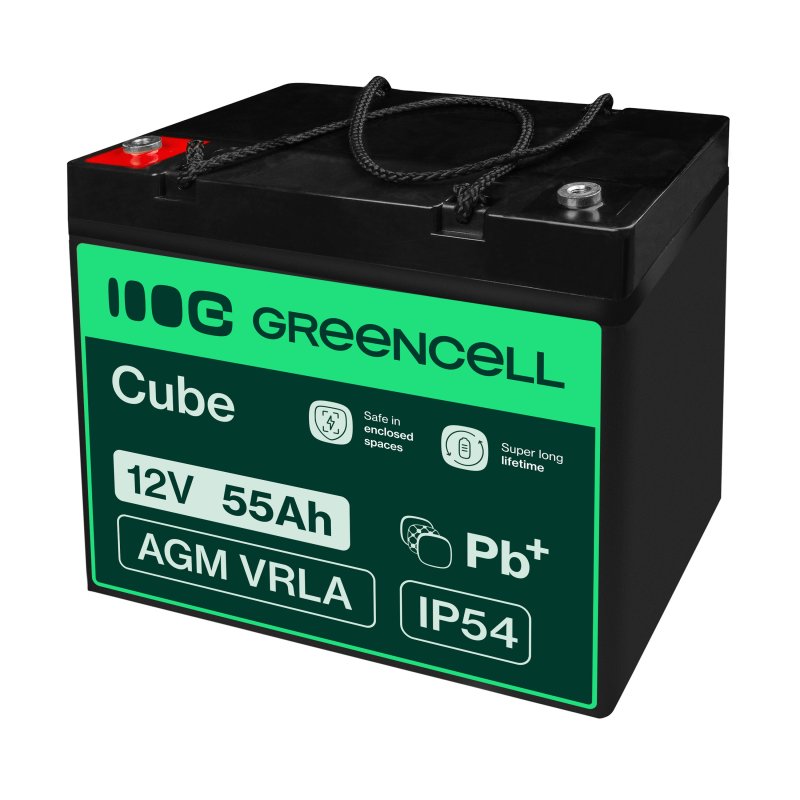 Green Cell AGM Baterie 12V 55Ah pro sekačku, člun nebo invalidní vozíky