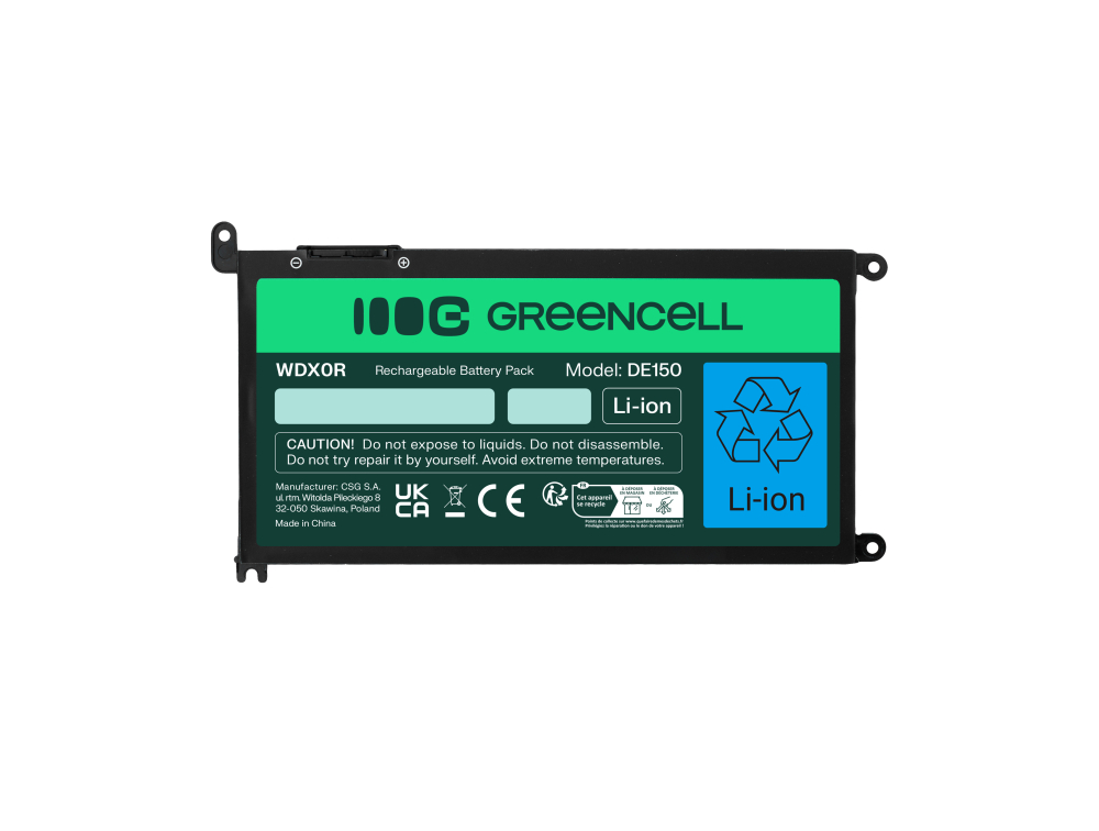 *Green Cell DE150 Baterie Dell WDX0R WDXOR, Dell Inspiron 13 5368 5378 5379 14 5482 15 5565 5567 5568 5570 5578 5579 7560 7570 17 5770 3400mAh 39Wh Li-Pol