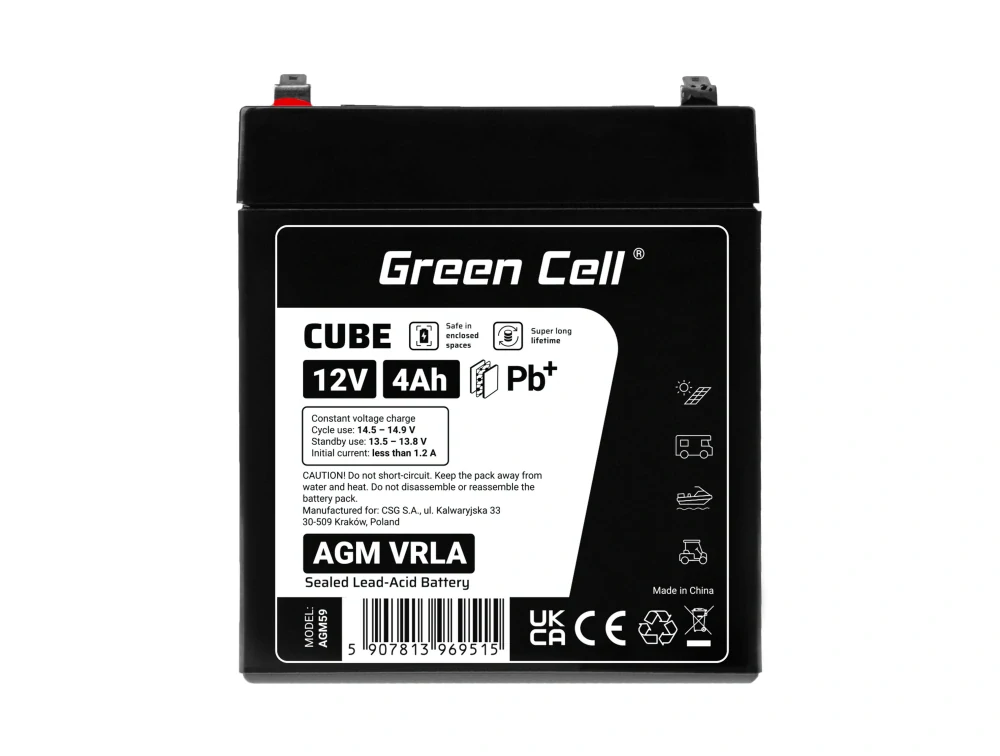 *Green Cell AGM Baterie 12V 4Ah - bezúdržbová baterie pro hračky UPS, pokladny a jiné