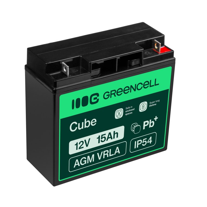 Green Cell AGM Baterie 12V 15Ah pro sekačku, člun, alarm nebo invalidní vozíky