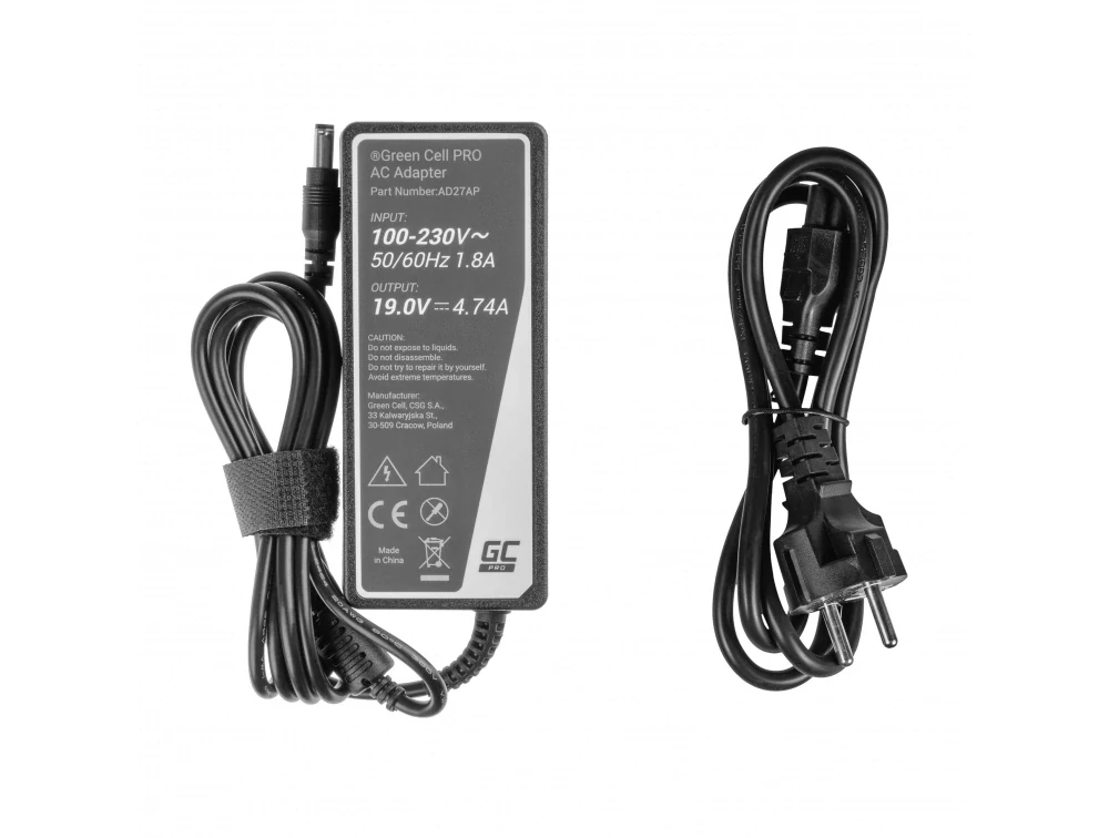 *Green Cell AD27AP Nabíječka Adaptér pro Asus K50IJ K52 K52J K52F X53S K53S X54H X54C Toshiba Satellite A200 A300 19V 4.74A 90W
