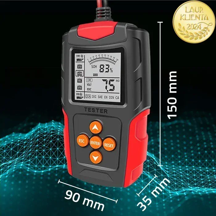 *Qoltec 52484 Digitální tester baterií s LCD displejem | 12V | 24V | 3Ah-200Ah