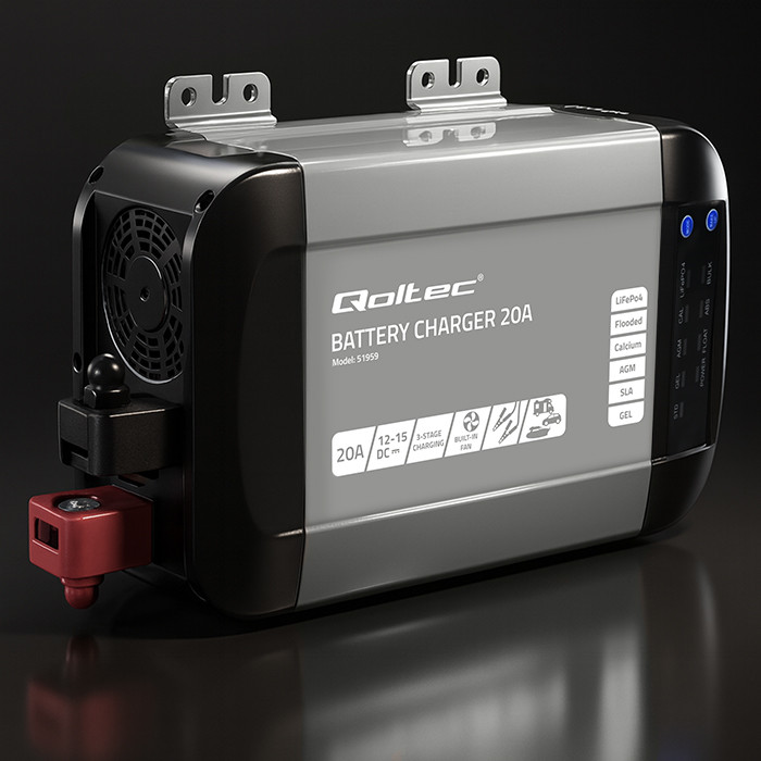*Qoltec 51959 Intelligent Monolith nabíječka pro LiFePO4 AGM GEL SLA baterie | 20A | 12V