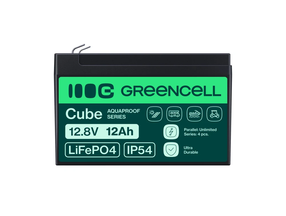 *Baterie Green Cell CUBE LiFePO4 LFPGC12V12AH LiFePO4 Baterie 12V, 12,8V 12Ah, 153,6Wh IP54