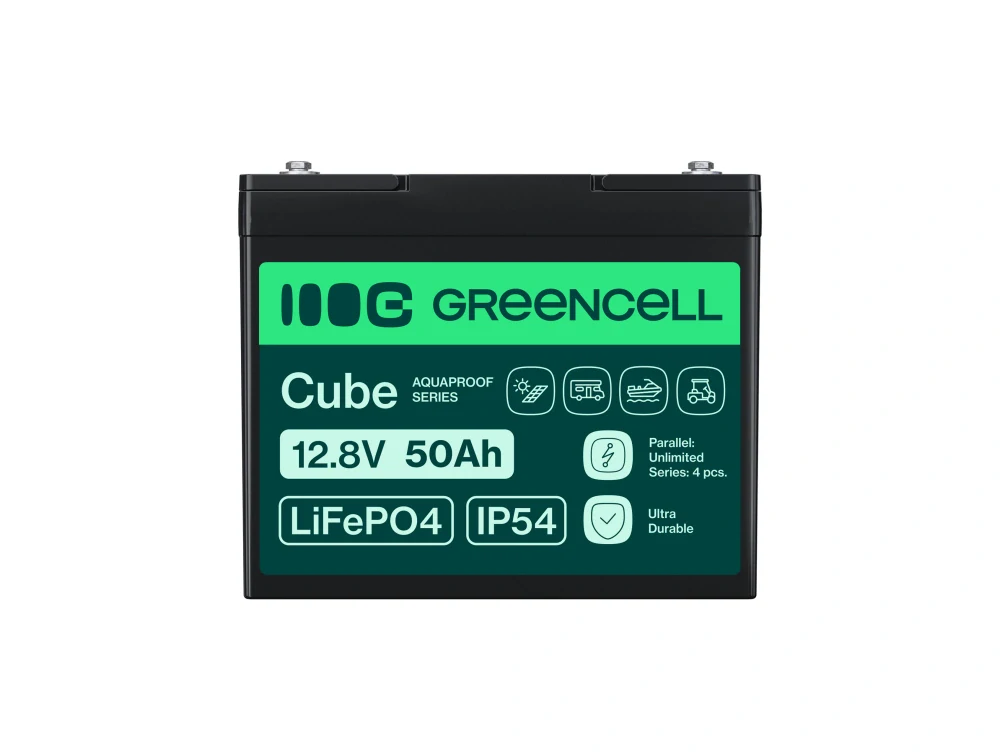 Baterie Green Cell CUBE LiFePO4 LFPGC12V50AH Baterie LiFePO4 12V, 12,8V 50Ah, 640Wh IP54 Lithium-železo-fosfátový Akumulátor pro Jachty, Golfový vozík, Invalidní vozíky a jiné