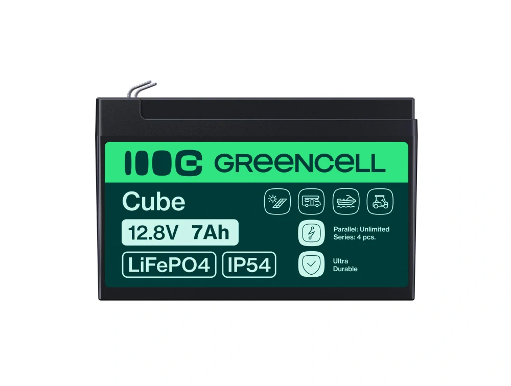*Baterie Green Cell CUBE LiFePO4 LFPGC12V7AH Baterie LiFePO4 12V, 12,8V 7Ah, 89,6Wh IP54 Lithium-železo-fosfátový Akumulátor pro UPS, Poplašné systémy, Monitorování