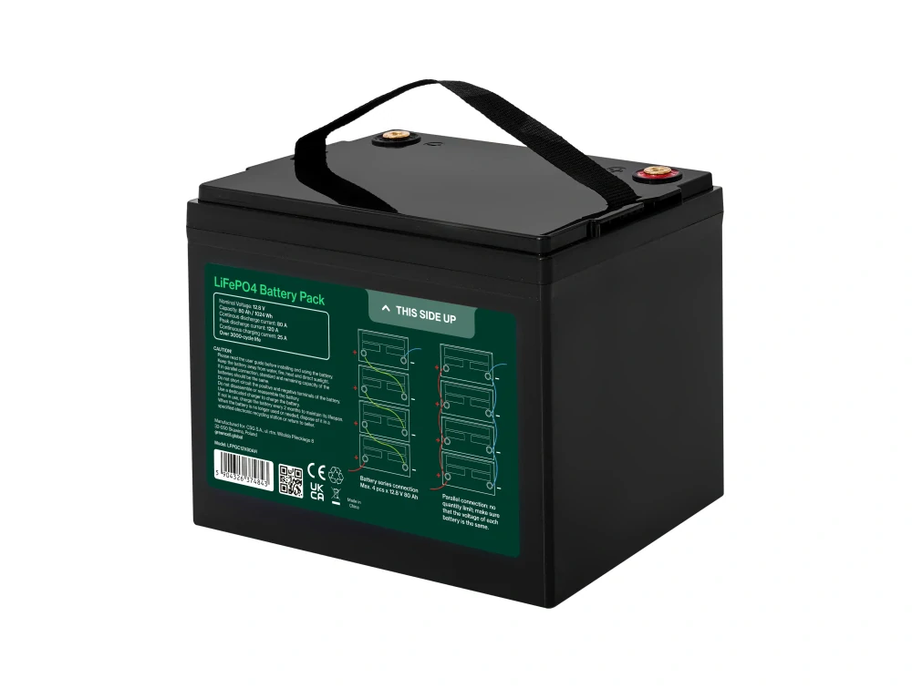 Baterie Green Cell CUBE LiFePO4 LFPGC12V80AH Baterie LiFePO4 12V, 12,8V 80Ah, 1024Wh IP54 Lithium-železo-fosfátový Akumulátor pro karavany, čisticí zařízení, kemping a jiné