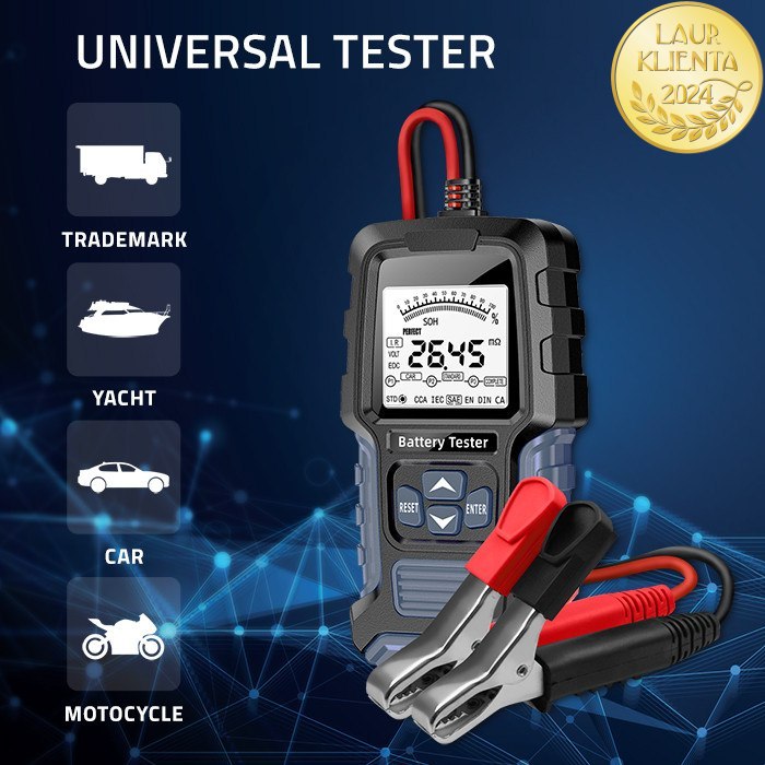 *Qoltec 52487 Digitální tester baterií s LCD displejem | 12V | 24V | 3Ah-250Ah