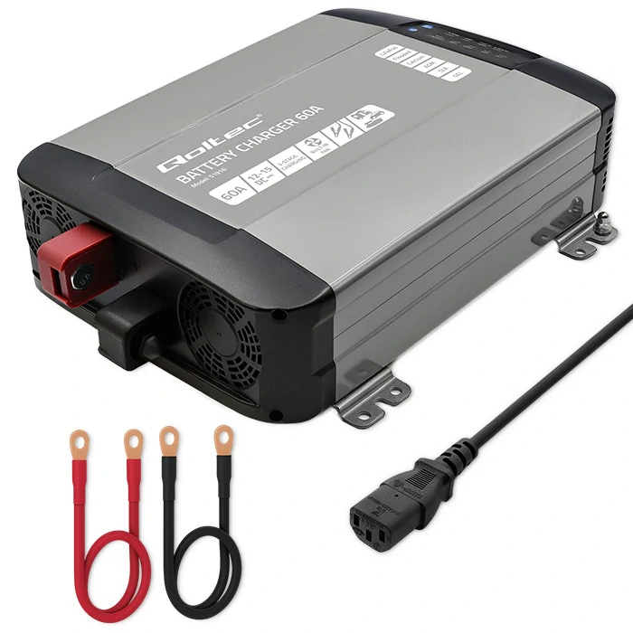 *Qoltec 51916 Inteligentní profesionální nabíječka Monolith pro LiFePO4 AGM GEL SLA baterie | 60A | 12V | Rychlé nabíjení