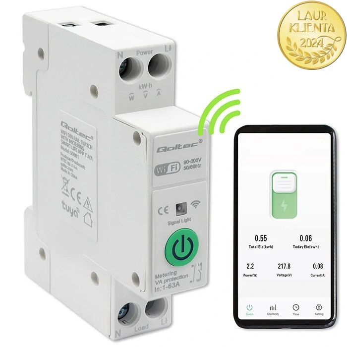 *Qoltec 50881 Wi-fi relé 63A na DIN lištu s elektroměrem | TUYA | Smart Home