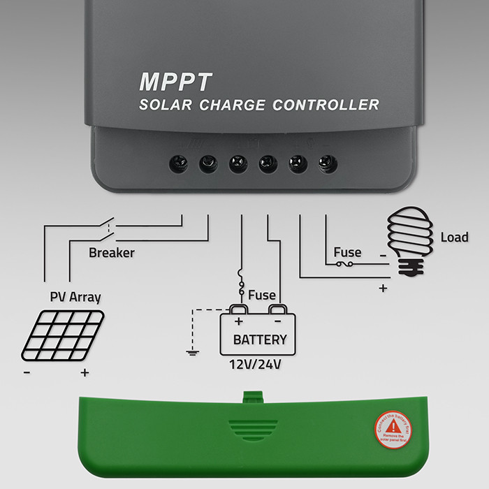 *Qoltec 53665 MPPT solární regulátor 60A | Ovládání přes Bluetooth aplikaci v mobilu | 12V / 24V | LCD | AGM / GEL / LiFePO₄