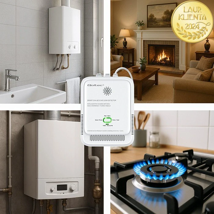 *Qoltec 52578 Detektor úniku zemního plynu (CH4) a oxidu uhelnatého (CO) | Certifikovaný senzor | Životnost 5 let