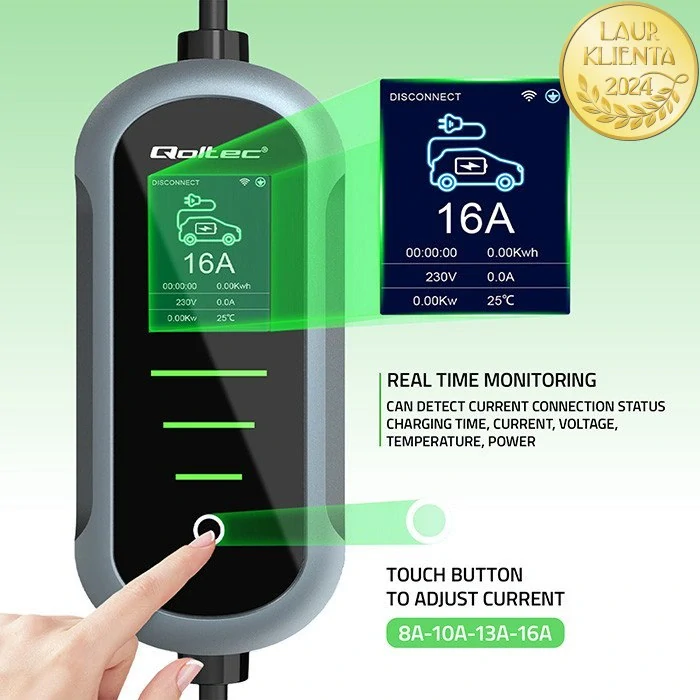 *Qoltec 52437 Mobilní nabíječka Qoltec 2 v 1 Typ 2 – 22kW | 400 V | CEE 32A | Wi-Fi | TUYA | SMART LIFE | Nastavitelný proud | 7 m kabel