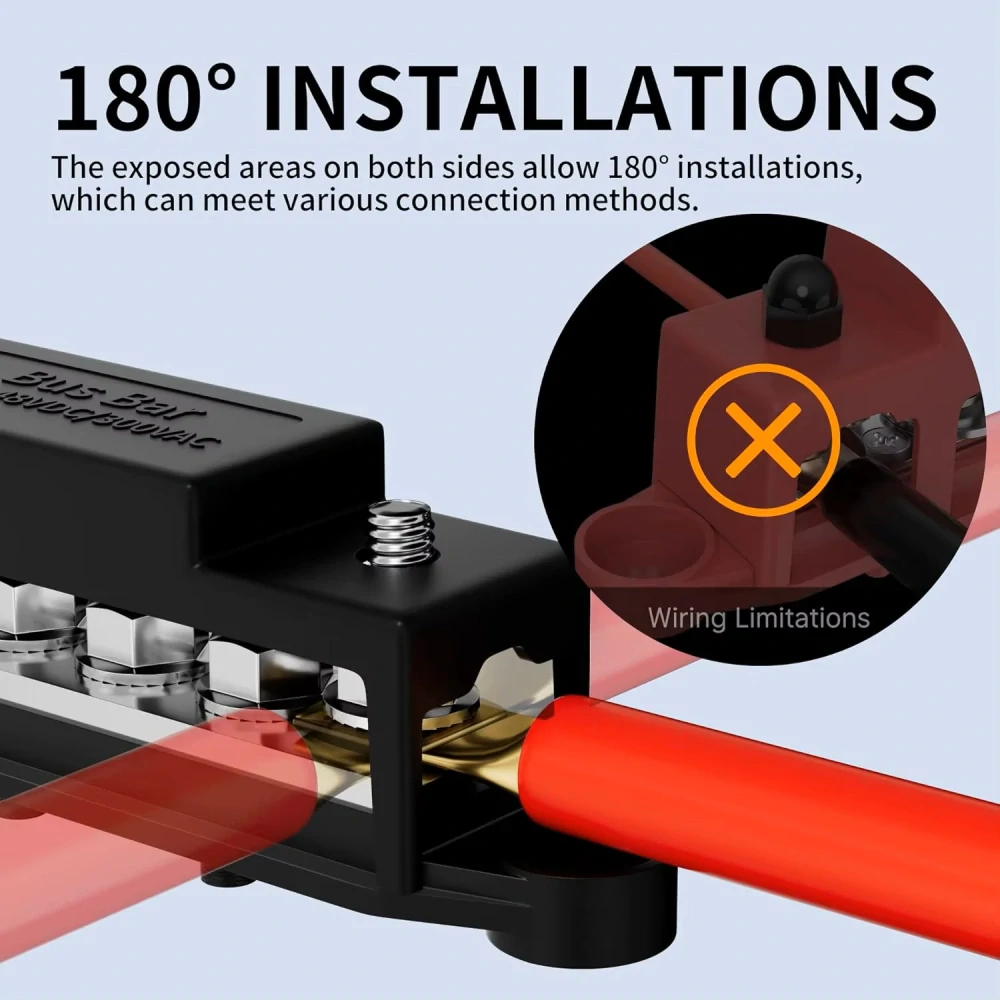 *Rozvodná svorkovnice Busbar DaierTek 6x M8 12V – 6 vývodů + ochranný kryt Max 300V AC, 48V DC,275A (DC) kladný a záporný rozvodný blok