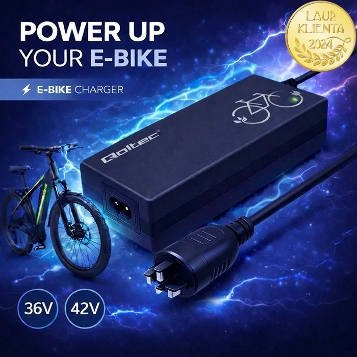 *Qoltec 52613 Nabíječka pro elektrokolo Qoltec 42V 2A | Bosch 3-pin konektor | Nabíječka baterie 36V e-bike